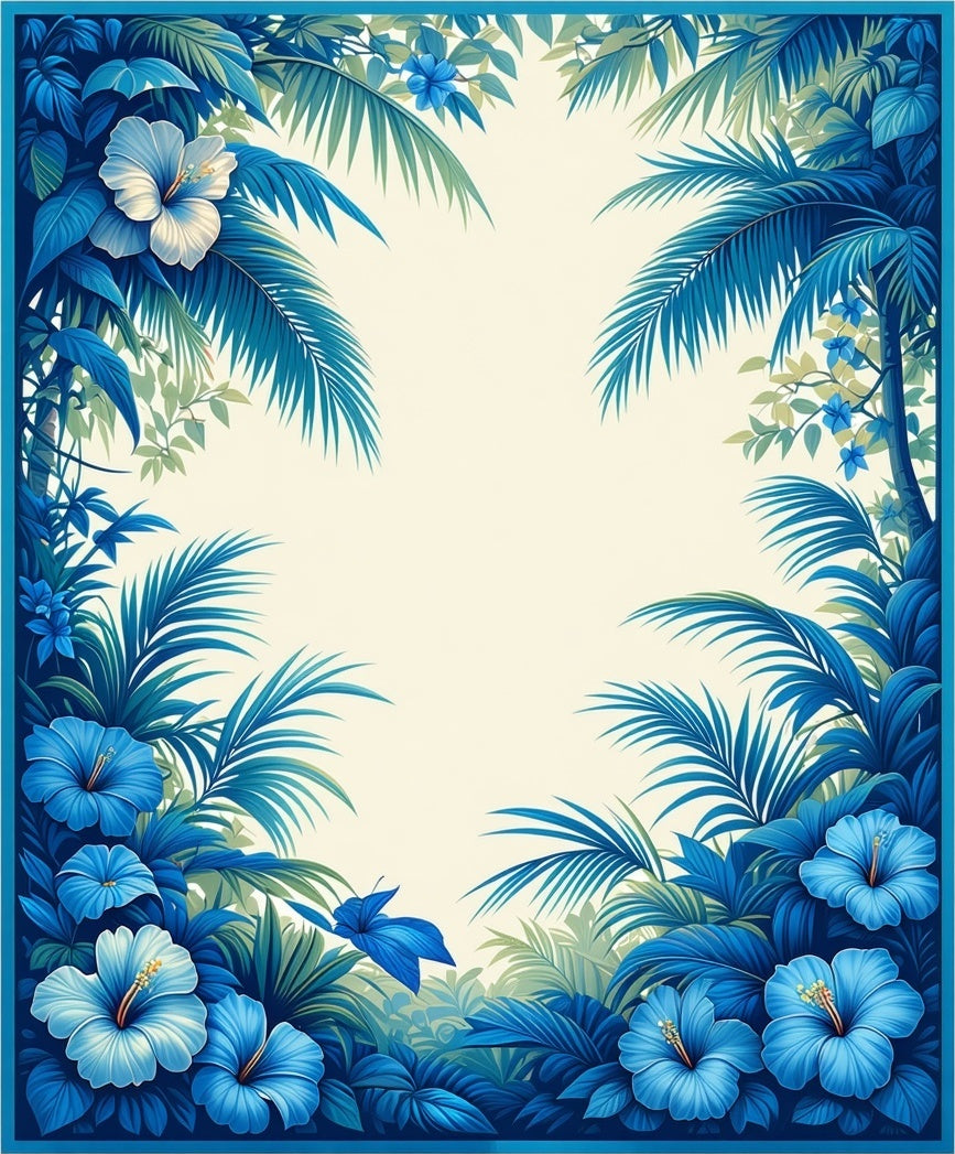 Vibrant Blue Tropical Floral Palm Design Rug