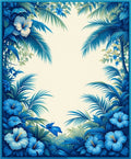 Vibrant Blue Tropical Floral Palm Design Rug