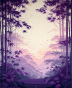 Misty Purple Bamboo Forest Landscape Rug