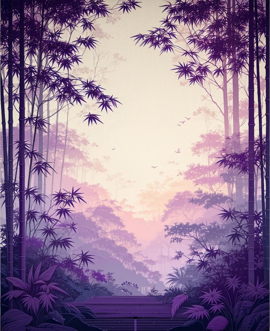 Misty Purple Bamboo Forest Landscape Rug