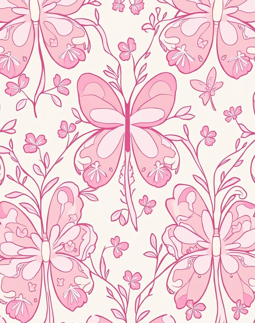 Pink Butterfly Floral Whimsical Pattern Rug