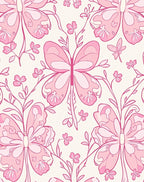 Pink Butterfly Floral Whimsical Pattern Rug