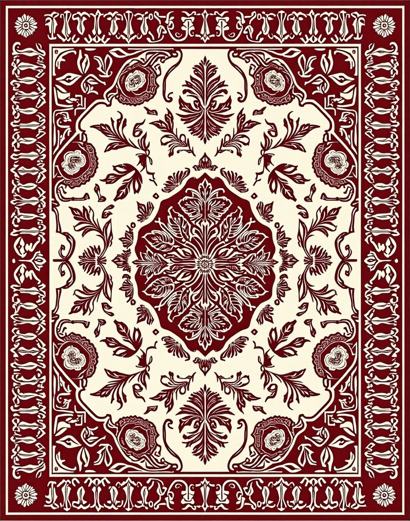 Exquisite Maroon Floral Medallion Ornament Rug
