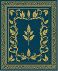 Deep Teal Golden Leaf Border Rug