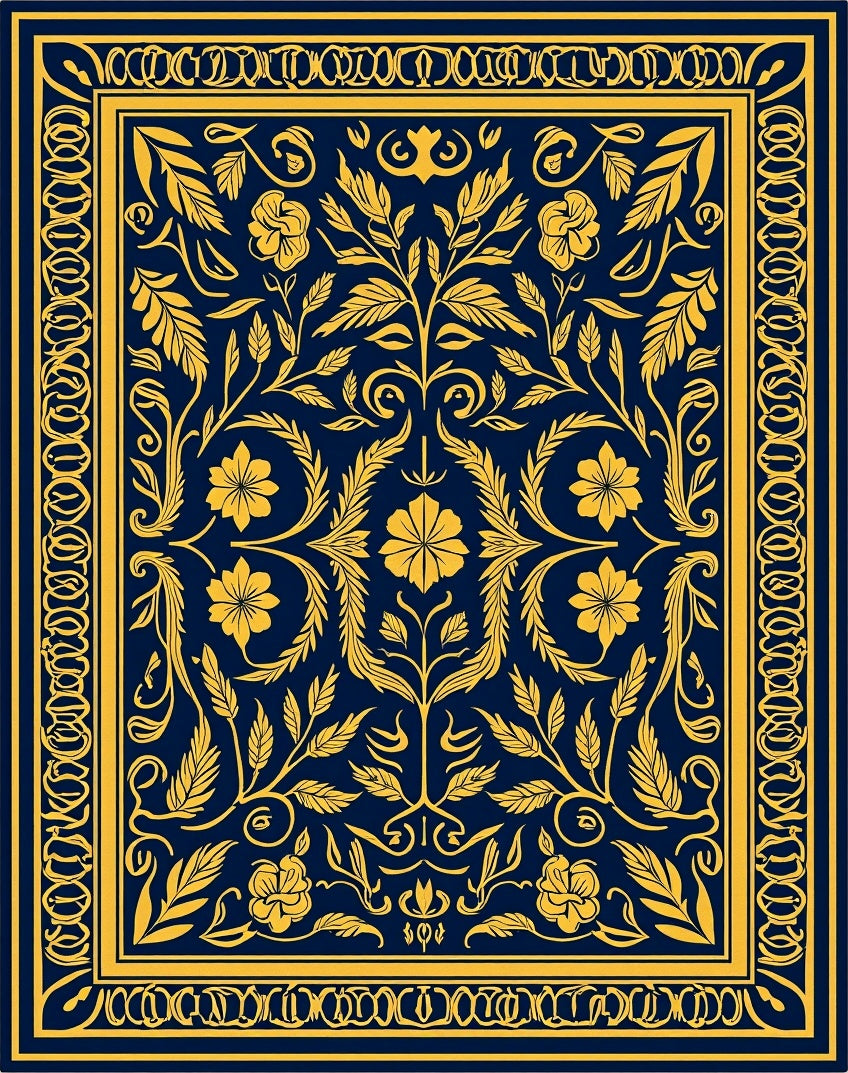 Ornate Blue And Gold Floral Rug