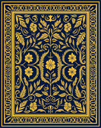 Ornate Blue And Gold Floral Rug