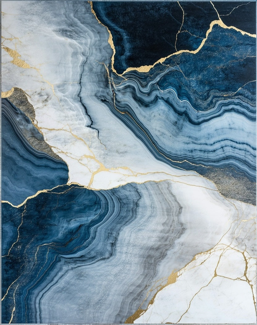 Deep Blue Gold Veined Agate Rug
