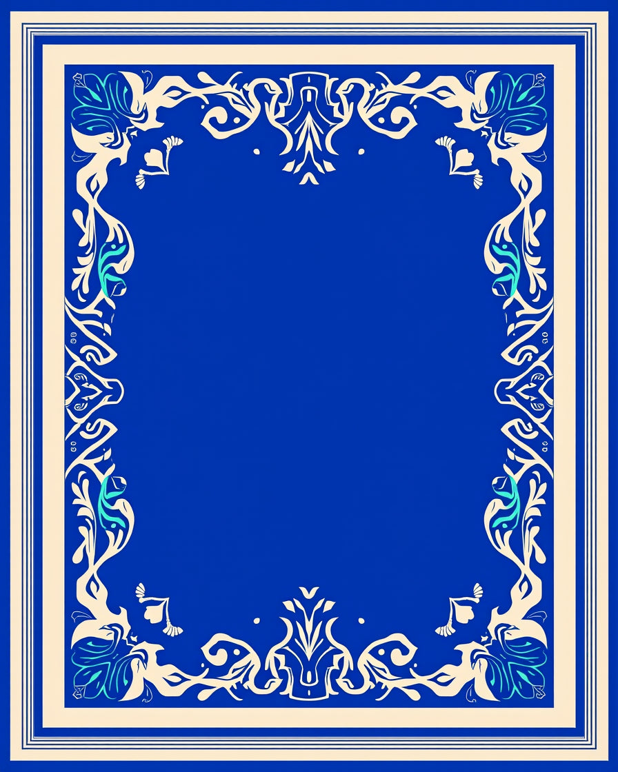 Elegant Blue Floral Scrollwork Pattern Rug