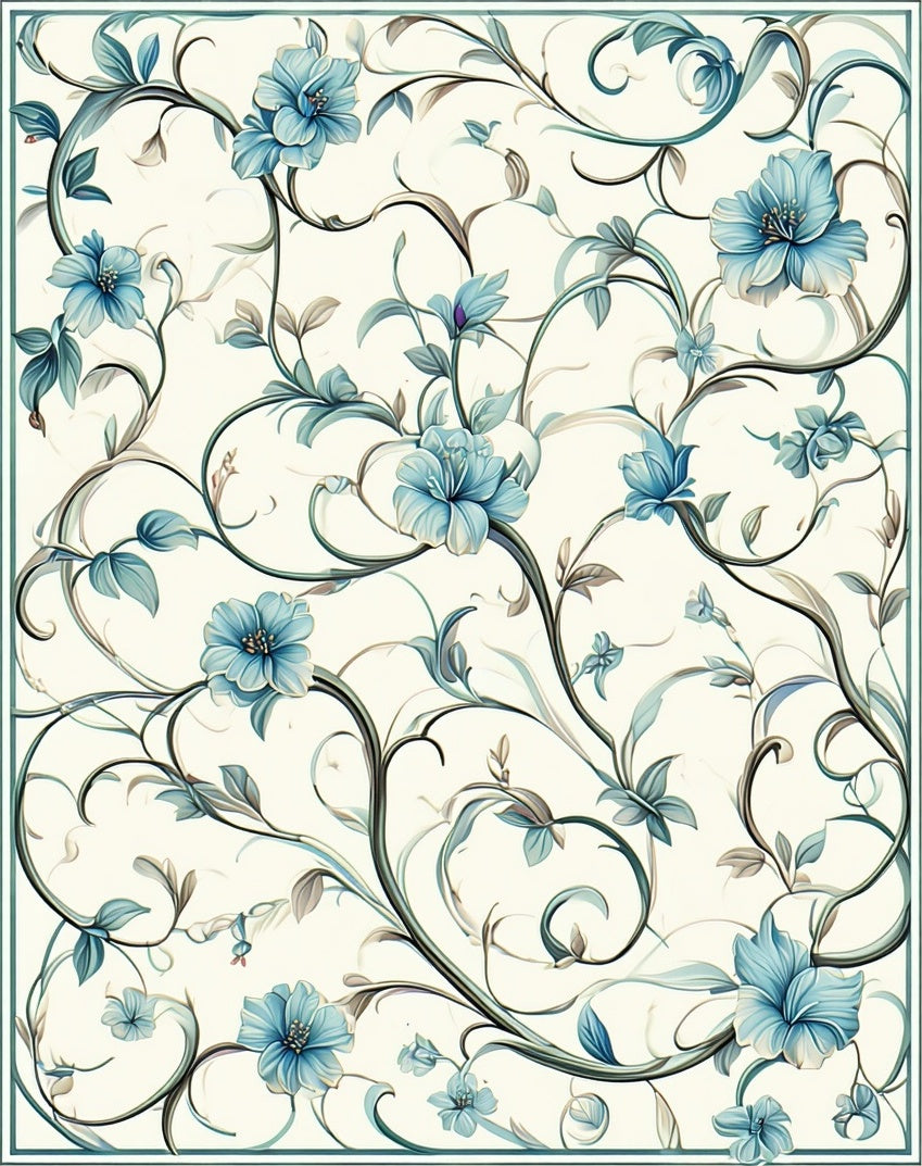 Elegant Blue Floral Vine Pattern Rug