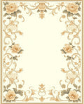 Cream Floral Scrollwork Vintage Frame Rug