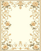 Cream Floral Scrollwork Vintage Frame Rug