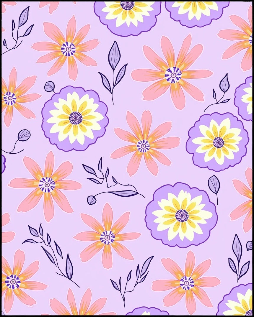Pastel Floral Illustration Pattern Rug