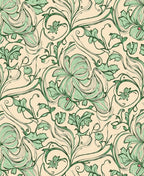 Cream Green Floral Swirls Rug