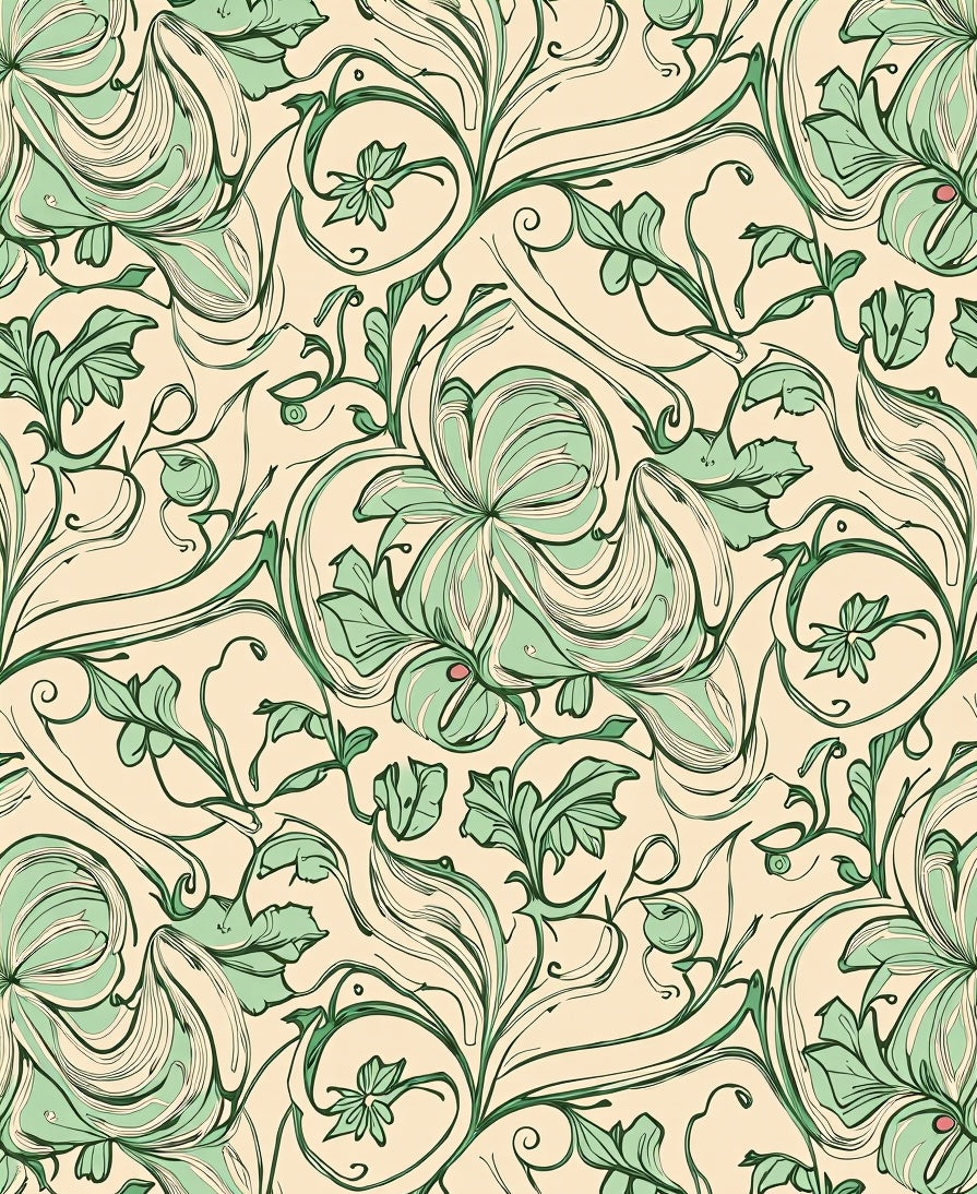 Cream Green Floral Swirls Rug