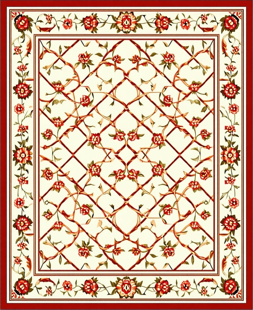 Ornate Floral Lattice Pattern Rug