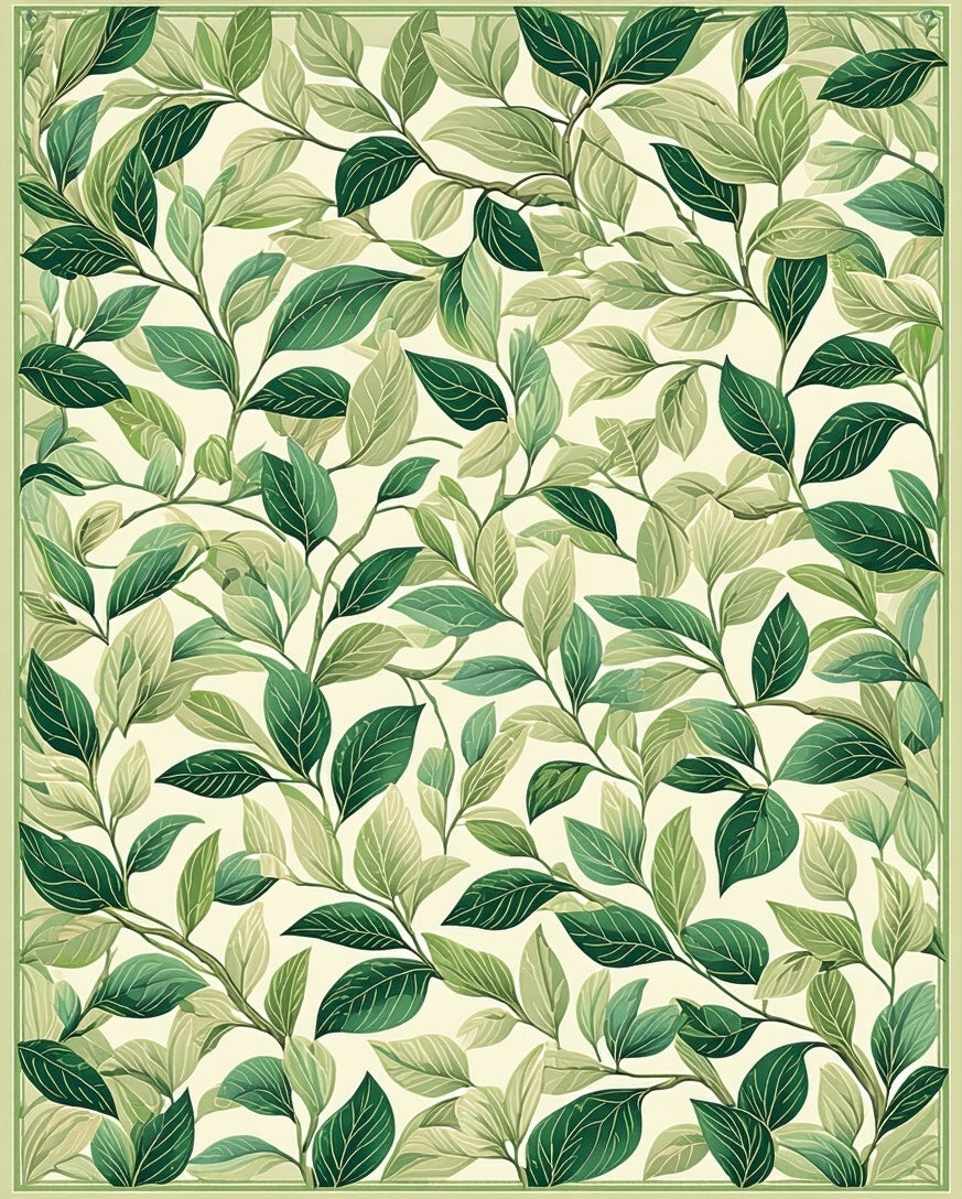 Verdant Leaf Patterned Botanical Rug