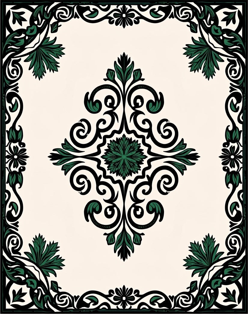 Ornate Floral Scrollwork Pattern Rug