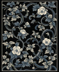 Dark Floral Swirls Botanical Patterned Rug