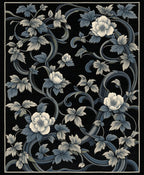 Dark Floral Swirls Botanical Patterned Rug