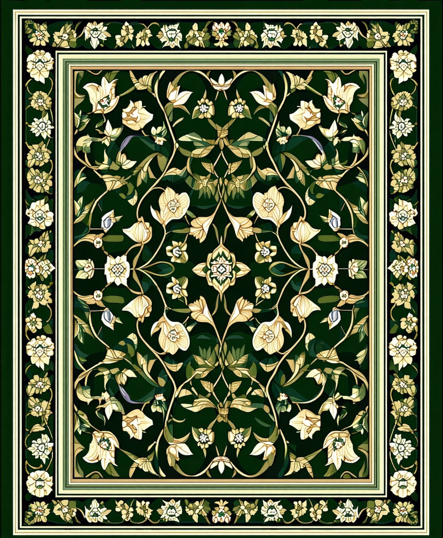Green Floral Art Nouveau Rug