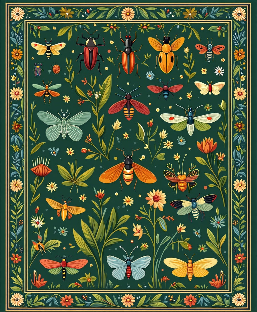 Enchanted Insect Floral Garden Design Rug