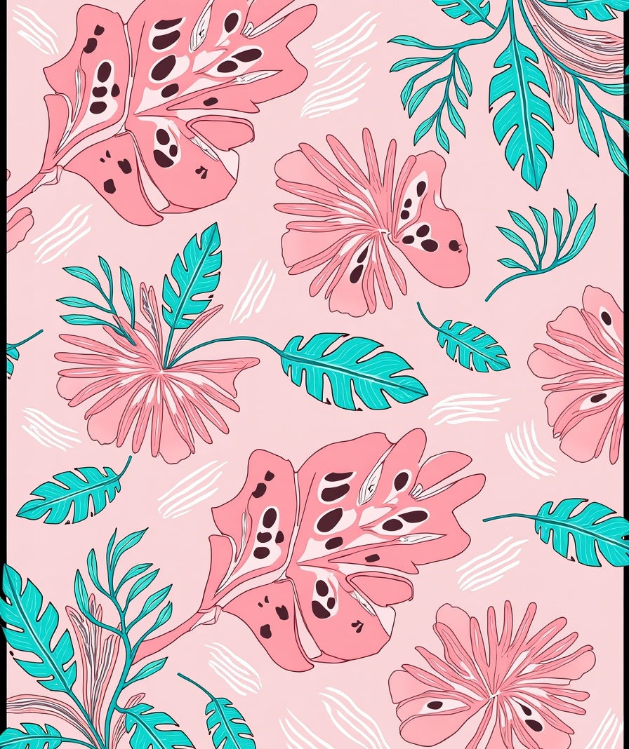 Tropical Leaves Blossoms Pattern Rug