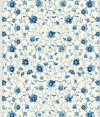 Classic Blue Floral Vine Pattern Rug