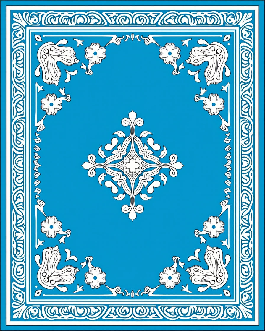 Bright Blue Ornamental Floral Pattern Rug