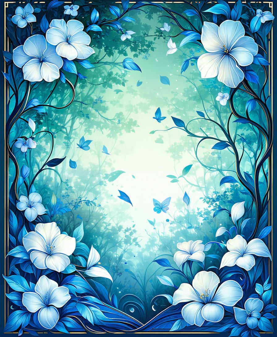 Enchanting Blue Floral Butterfly Garden Rug