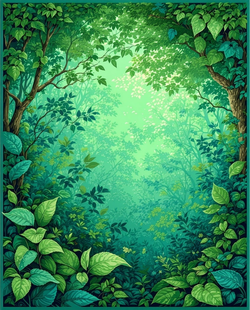 Lush Green Forest Foliage Pattern Rug