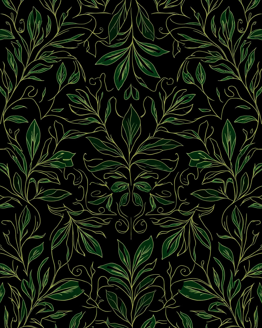 Lush Green Leafy Vine Pattern Rug