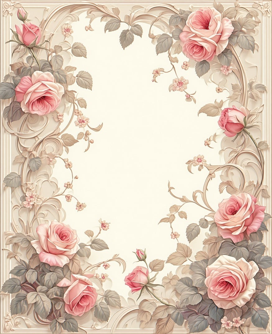 Pink Rose Floral Swirl Relief Rug