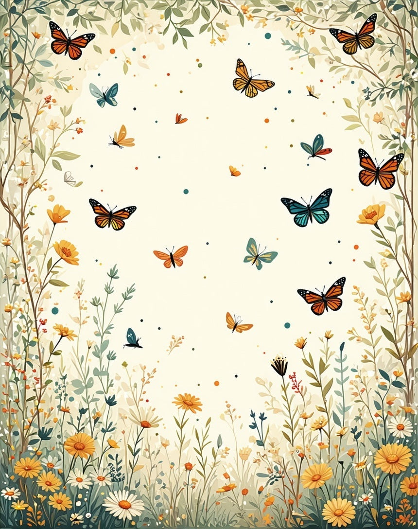 Whimsical Butterfly Floral Garden Design Rug