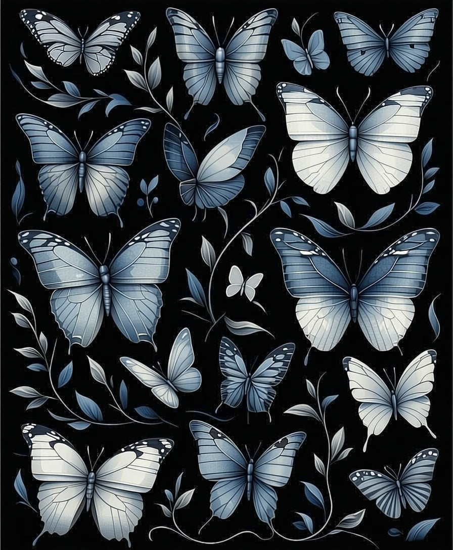 Elegant Blue Butterfly Garden Print Rug