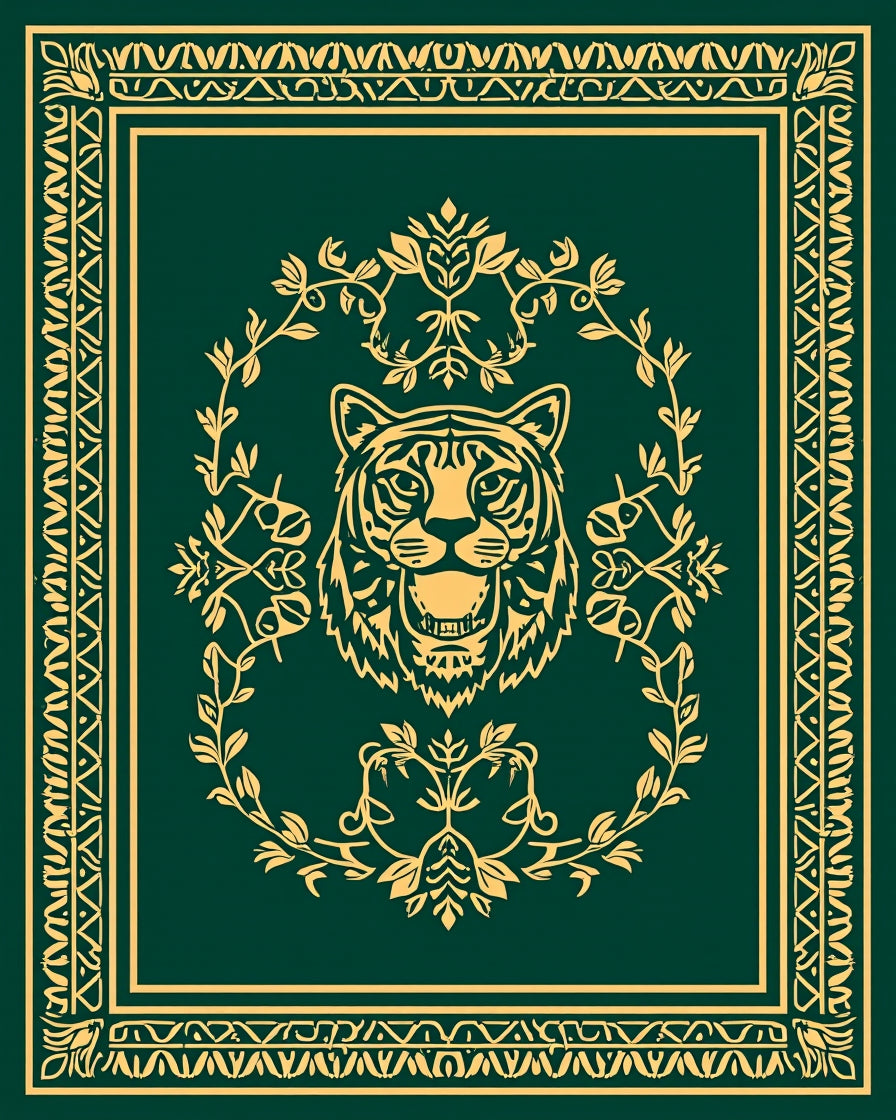 Bold Tiger Floral Emblem Design Rug