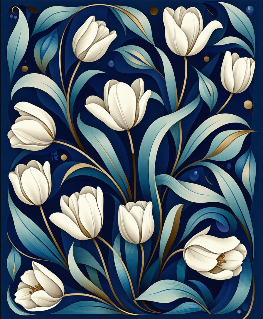 Elegant White Tulip Floral Art Rug