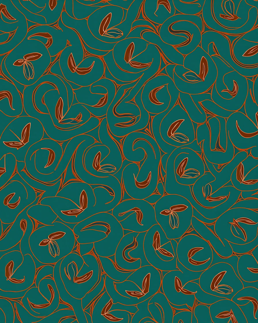 Teal Swirl Leaf Abstract Pattern Rug
