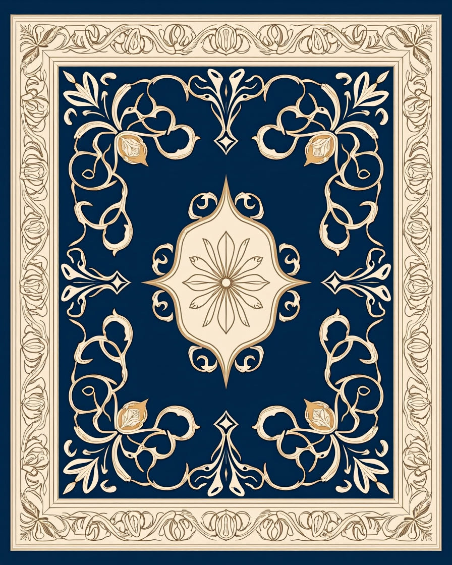 Elegant Floral Scrollwork Navy Rug