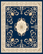 Elegant Floral Scrollwork Navy Rug