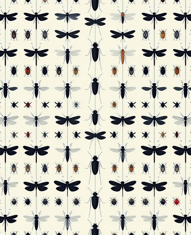 Entomology Collection Beetle Dragonfly Pattern Rug