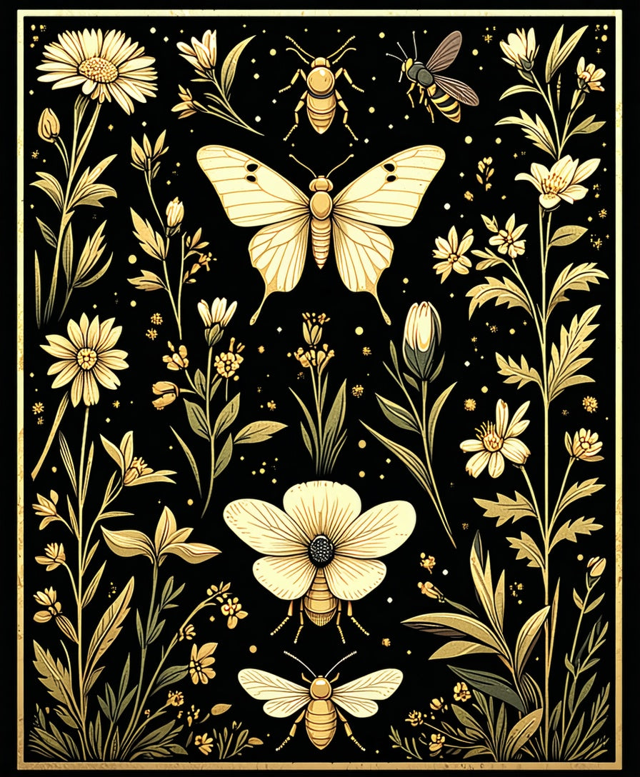 Elegant Floral Insect Pattern Rug