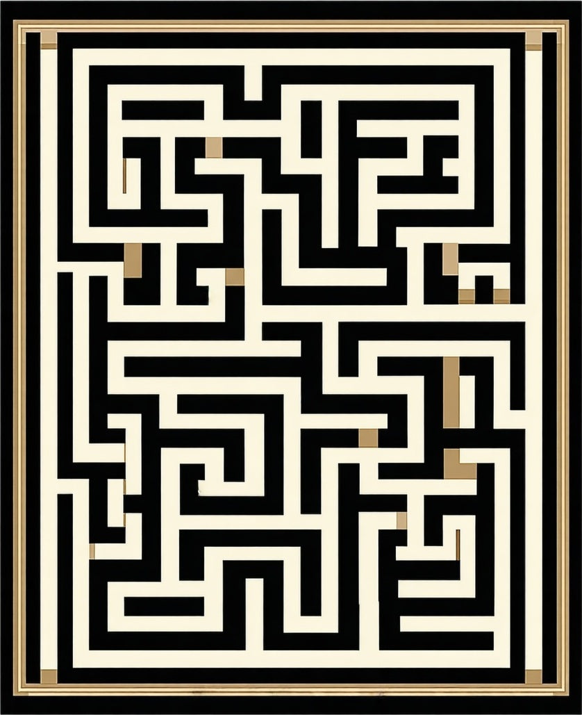 Modern Black And Cream Maze Design Rug