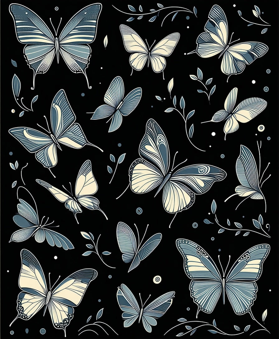 Elegant Blue Butterfly Pattern Rug