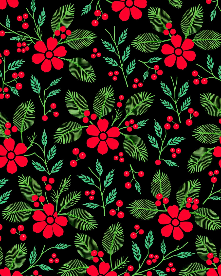 Bold Red Floral Berry Garland Rug