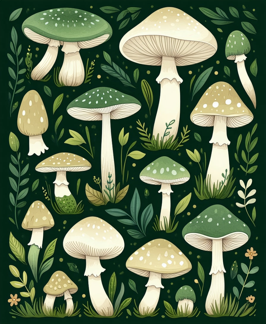 Enchanting Woodland Mushroom Pattern Rug