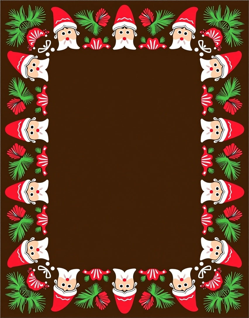 Festive Red Santa Gnome Border Rug