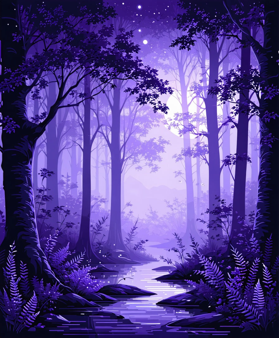 Enchanted Purple Forest Stream Design Rug