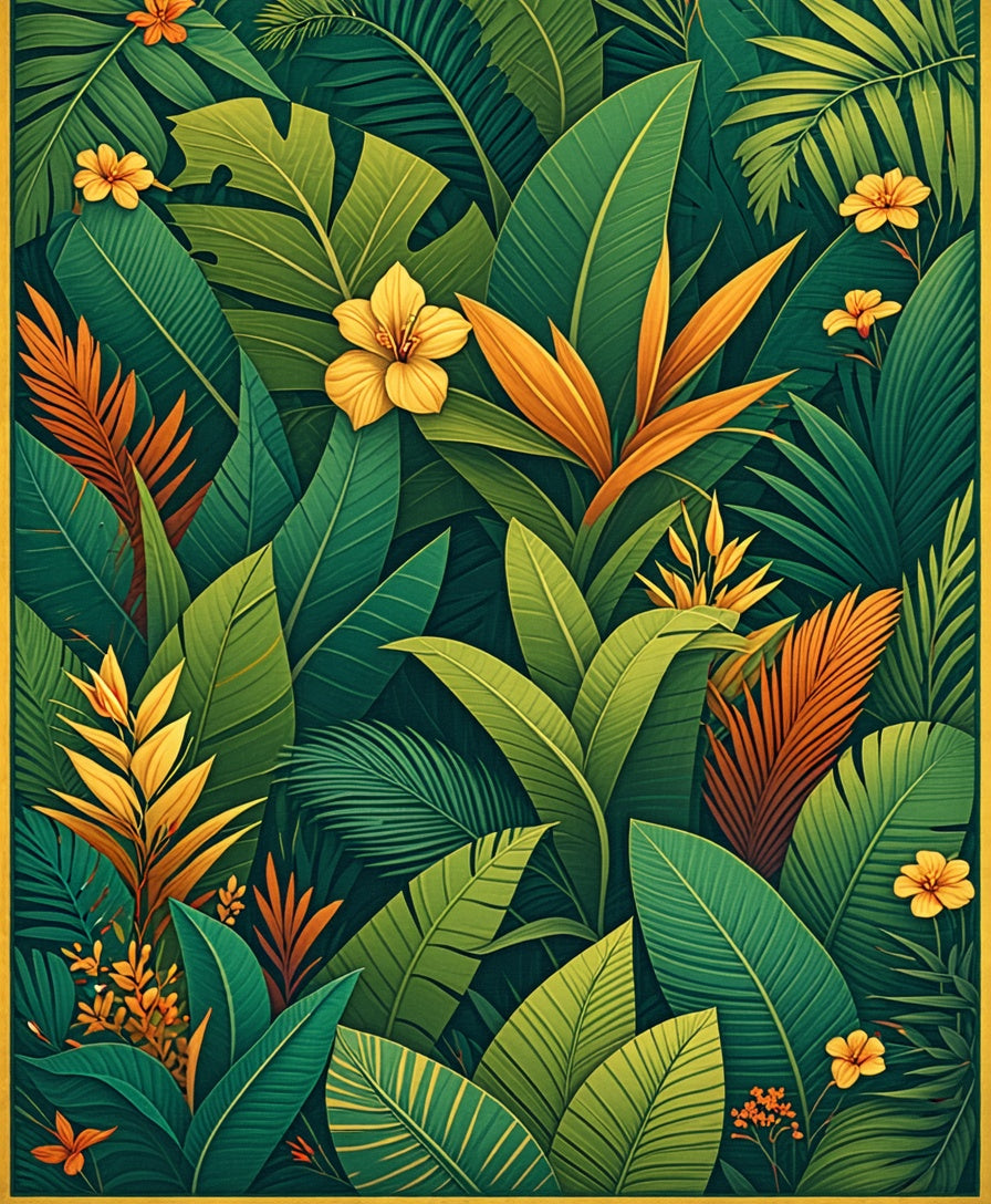 Lush Tropical Foliage Floral Pattern Rug