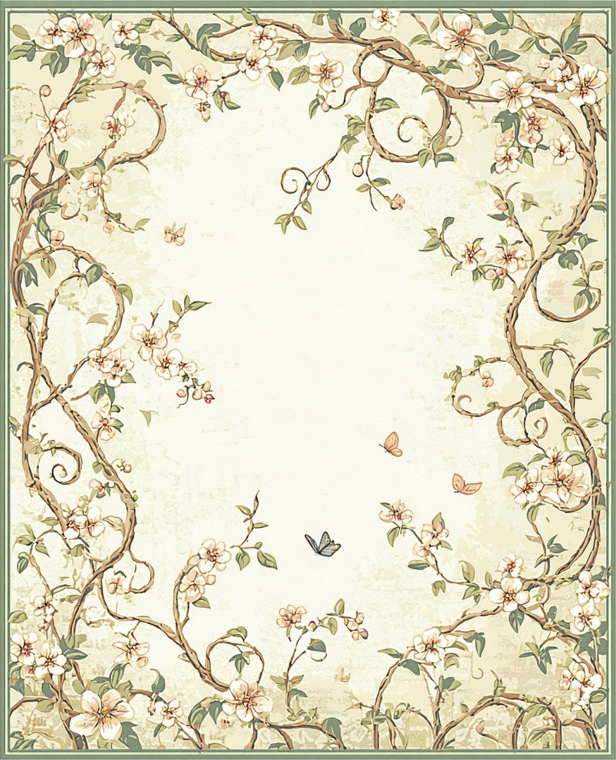 Vintage Floral Vine With Butterflies Design Rug