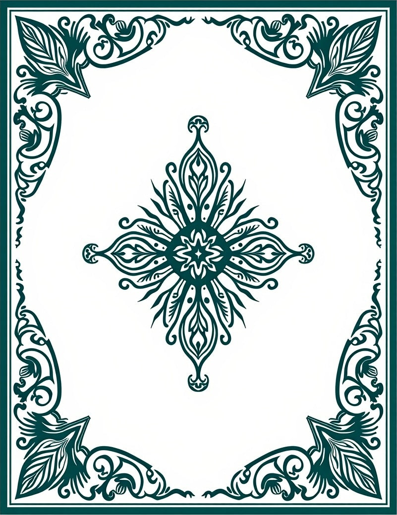 Deep Teal Ornate Medallion Border Rug